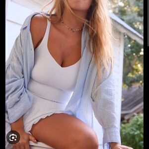 Aerie Smoothez White Ribbed Bodysuit G158